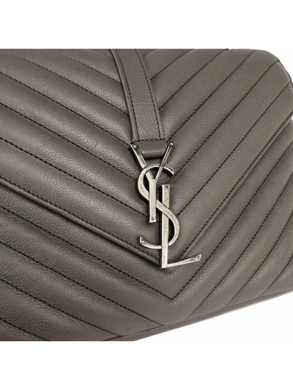 Saint Laurent Carre Edge 2-Way Hand Chain Shoulder Bag Leather Gray Silver